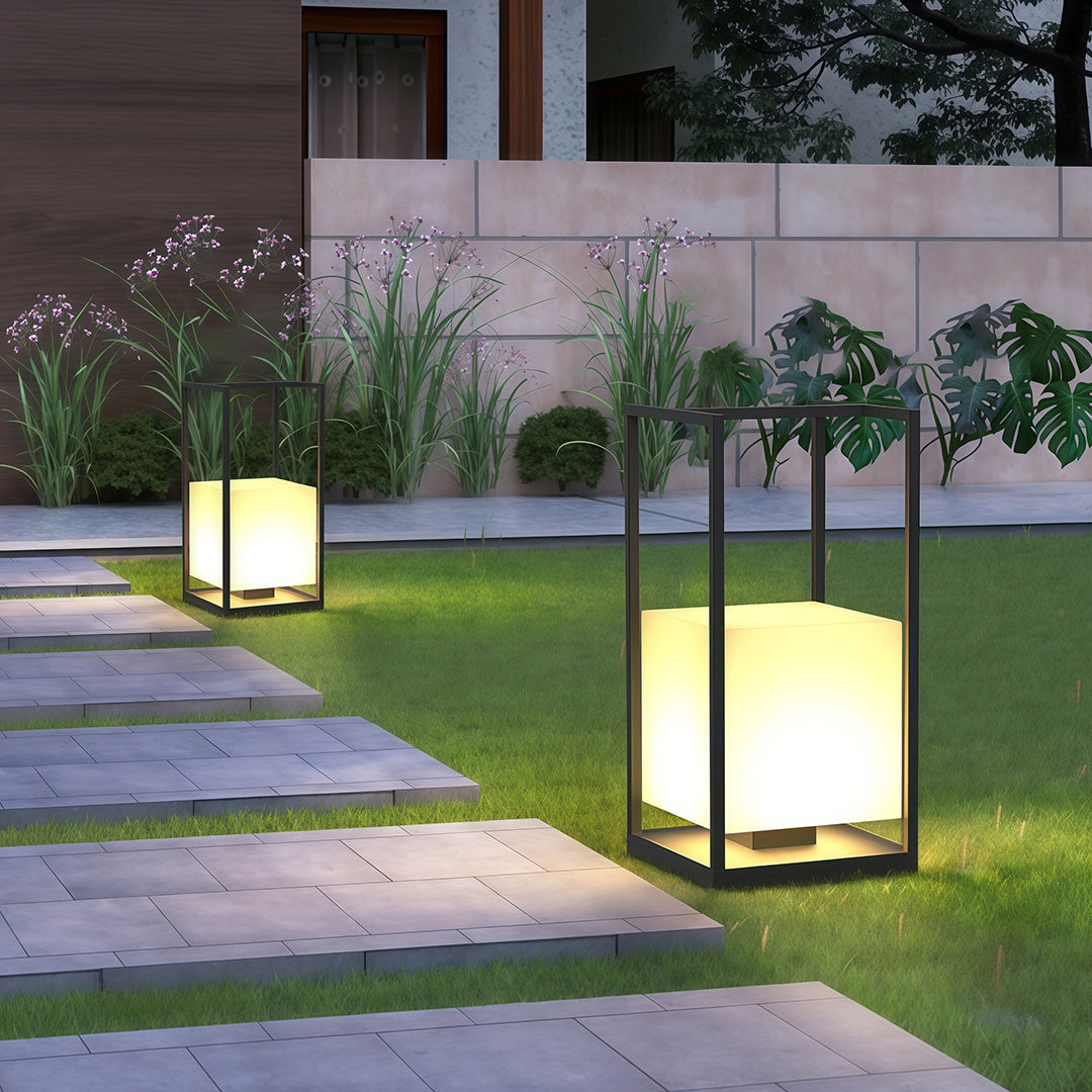 Contemporary Outdoor Lantern — Black Stainless Steel & Acrylic, LED, IP65, Solar or Plug-in, 2200mAh, Dusk-to-Dawn