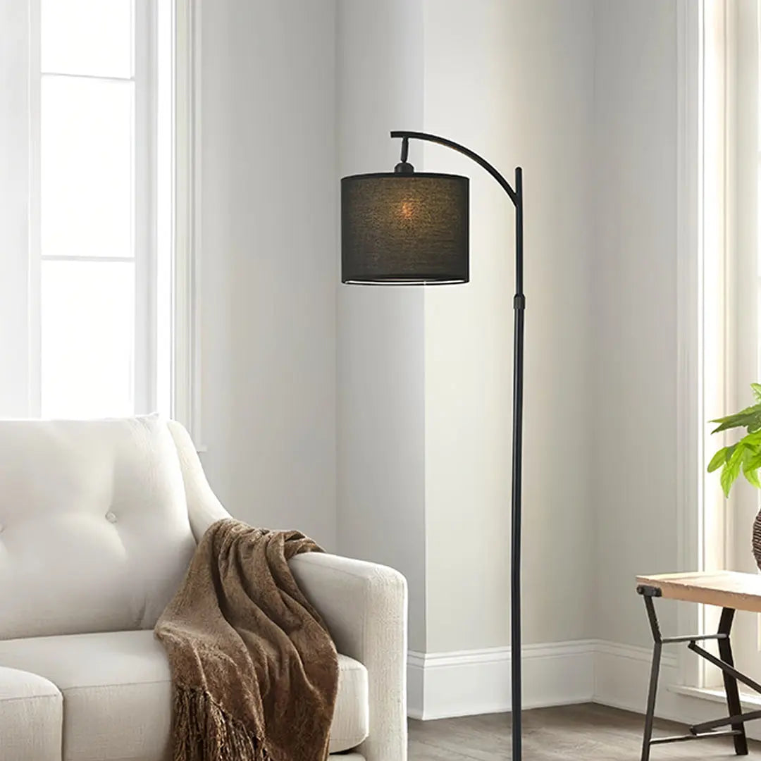 Minimalist Arc Floor Lamp with Fabric Shade - Metal Arched Lamp for Living Room Luxe