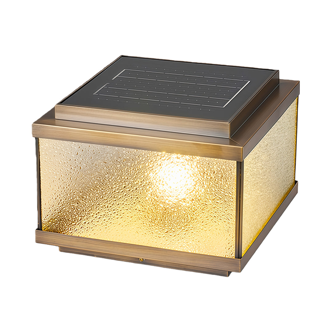 All-Copper Garden Pillar Light — Transparent Glass, Solar / Hardwired, Three-Color Dimming, Remote, 2200mAh, 4 Sizes