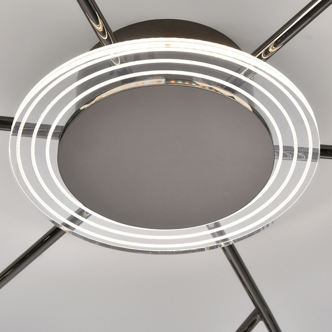 Branching Round Semi-Flush Mount — Wrought Iron and Glass, 8-Light 63W or 12-Light 91W, Three-Color Dimming, Ra≥97