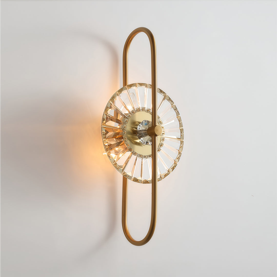 Vertical Crystal Wall Sconce — Gold Iron Frame, E14, Hardwired, 24.8" Minimalist