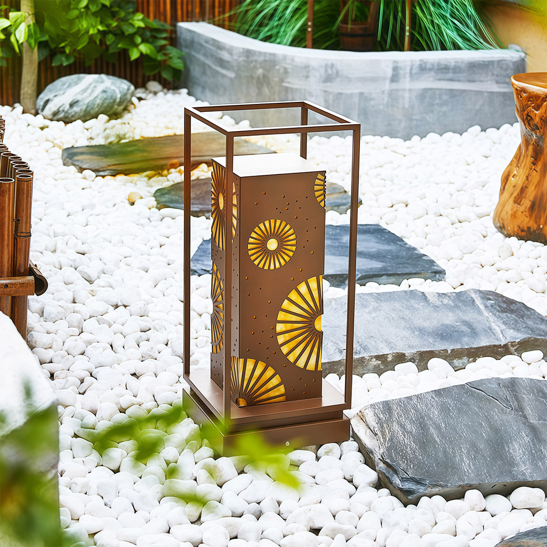 LED Bollard Light — Stainless Steel with Faux Marble Shade, Three-Color Dimming, IP54, 21.7"