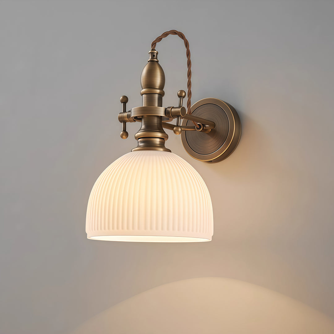 Vintage Reading Wall Sconce — Brass, Transparent Glass Shade, E14 Hardwired