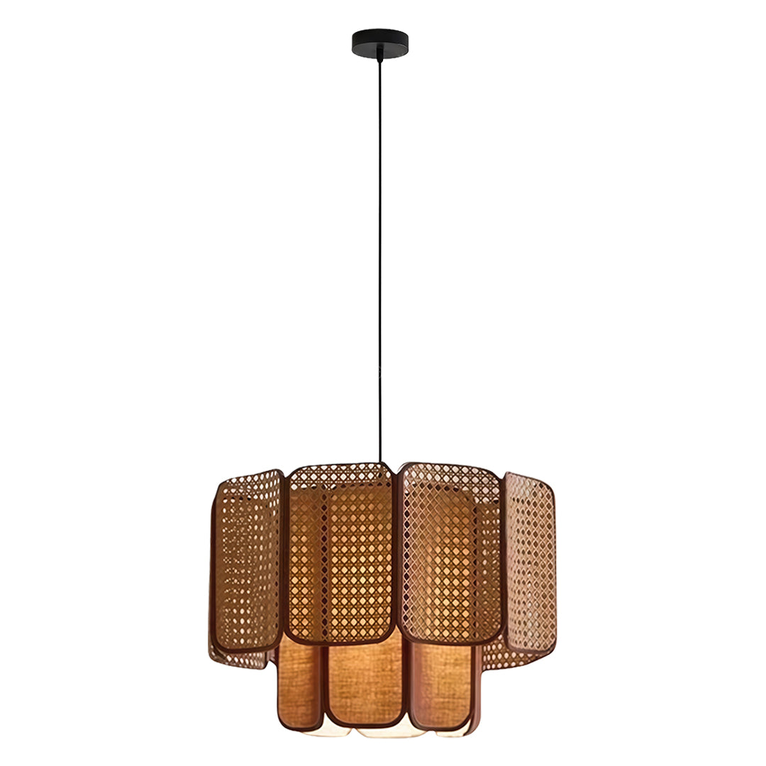 Wabi-Sabi Bamboo & Rattan Pendant — Handwoven, LED E27, 59.1" Adjustable Cord, Natural or Coffee Brown, 4 Sizes
