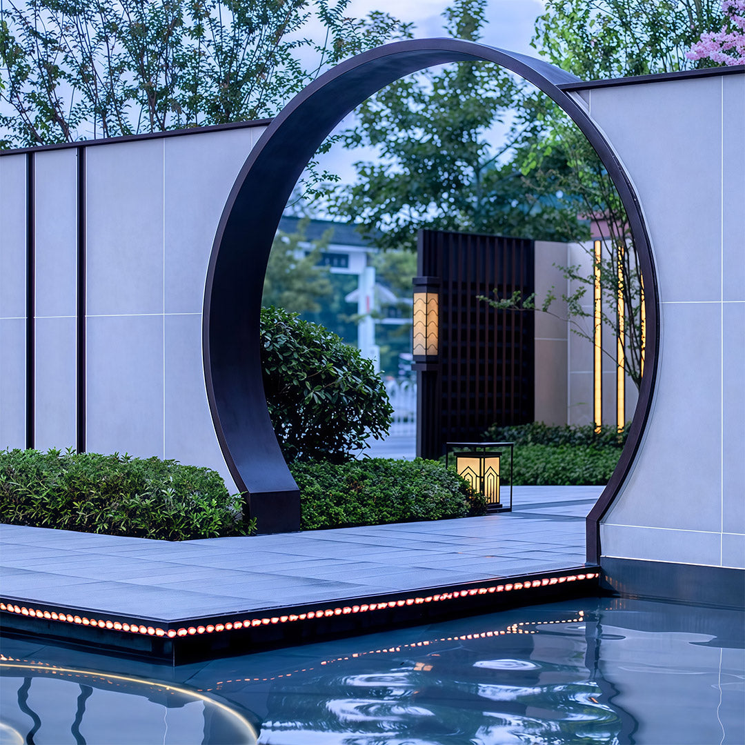 Marble-Effect Outdoor Lantern Path Light — Black Stainless Steel, Solar / Hardwired, IP65, 4 Sizes