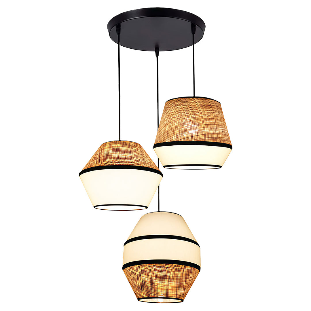 Wabi-Sabi Raffia & Fabric Pendant Light — Natural Rattan, 7W LED, 51.2" Adjustable Chain