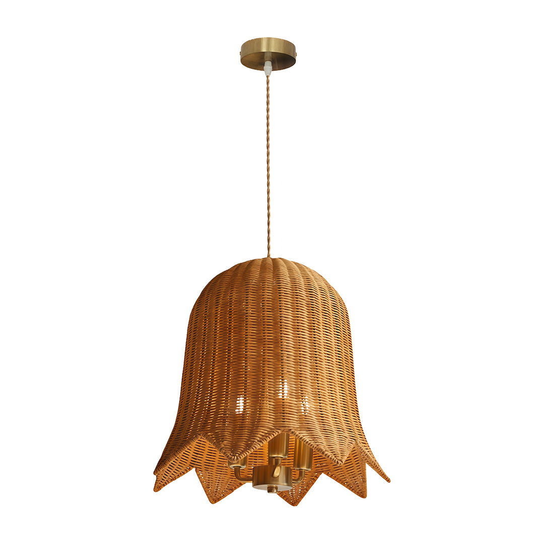Wabi-Sabi Hand-Woven Rattan Pendant — Iron Frame, Adjustable 59.1" Chain, 2700K–3999K