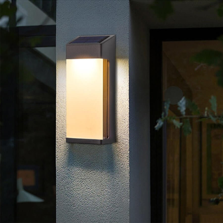 set of 2 contemporary solar led wall lights with durable glass for outdoor gardens