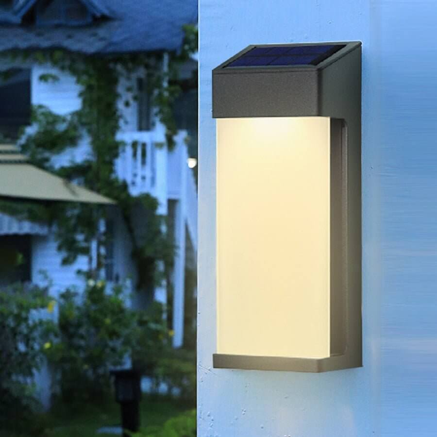 set of 2 contemporary solar led wall lights with durable glass for outdoor gardens
