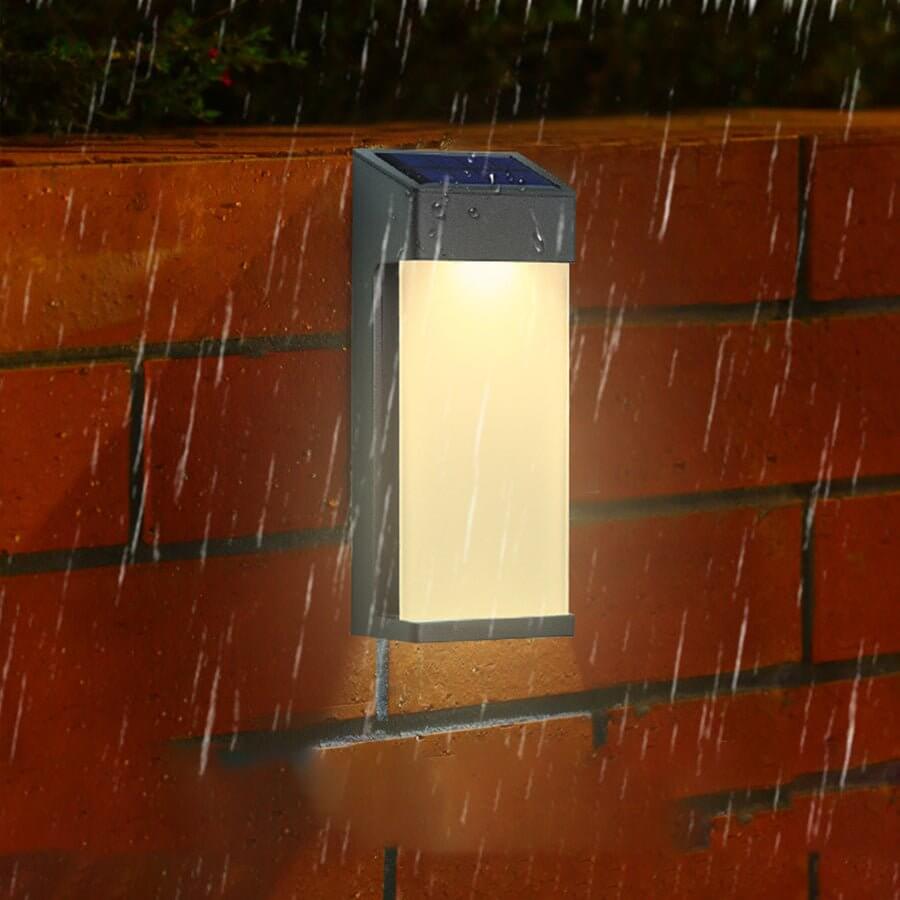 set of 2 contemporary solar led wall lights with durable glass for outdoor gardens