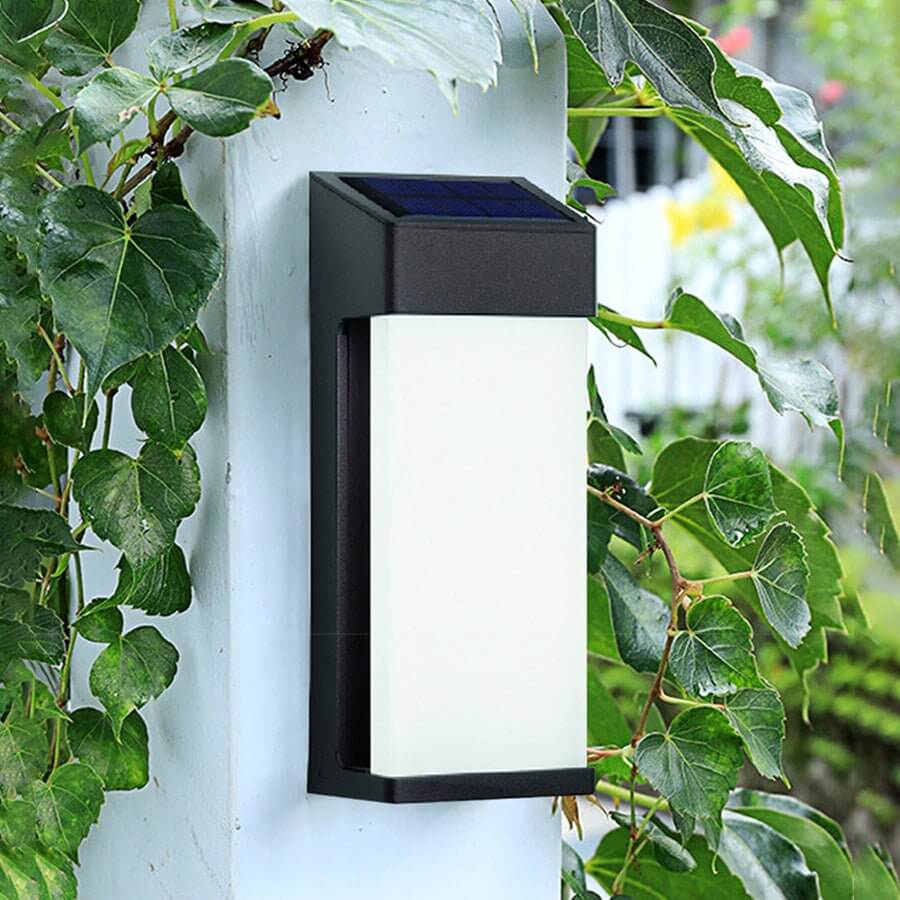 set of 2 contemporary solar led wall lights with durable glass for outdoor gardens