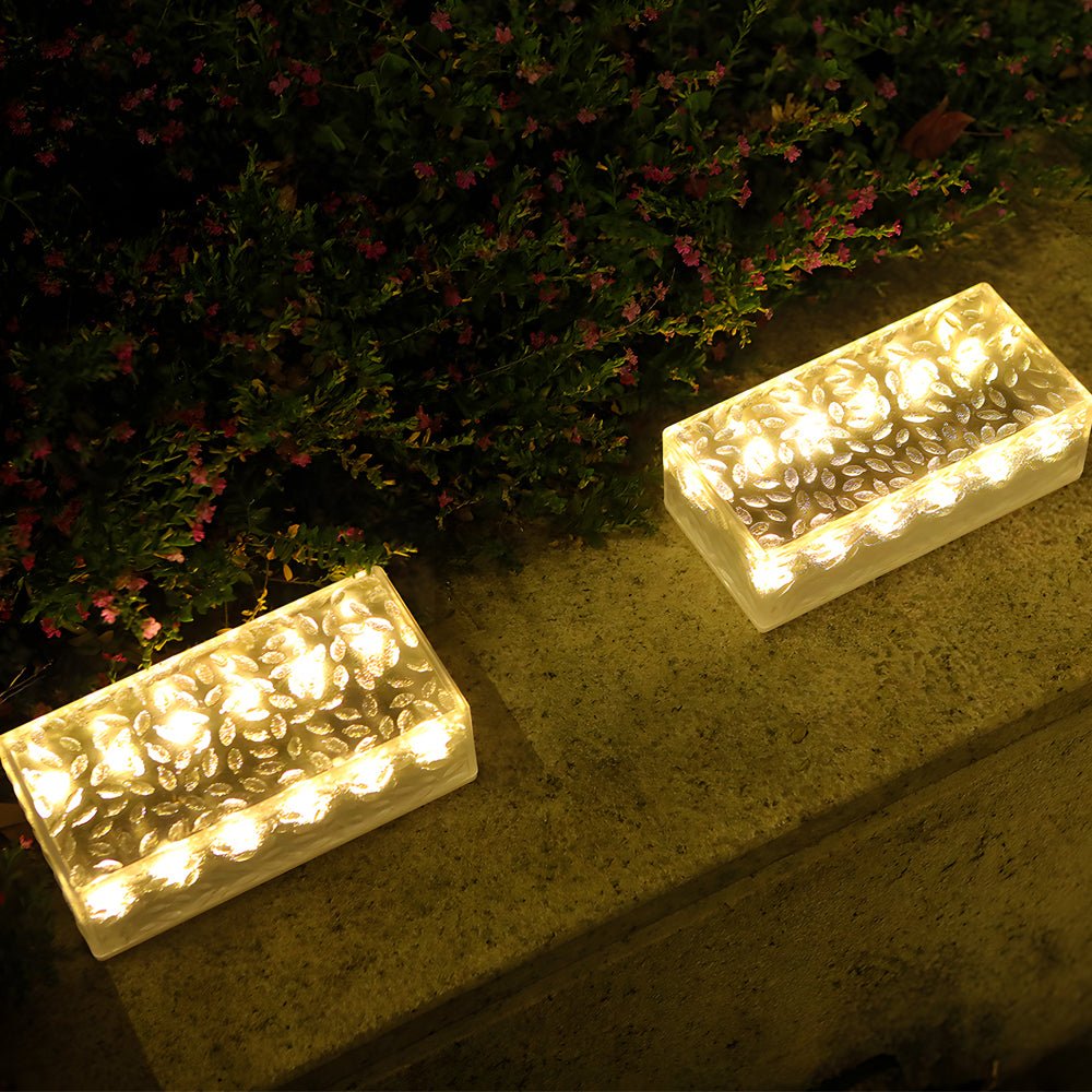 set of 2 solar led brick lights 10 hours of maximum illumination for modern outdoor steps and decks rectangular design