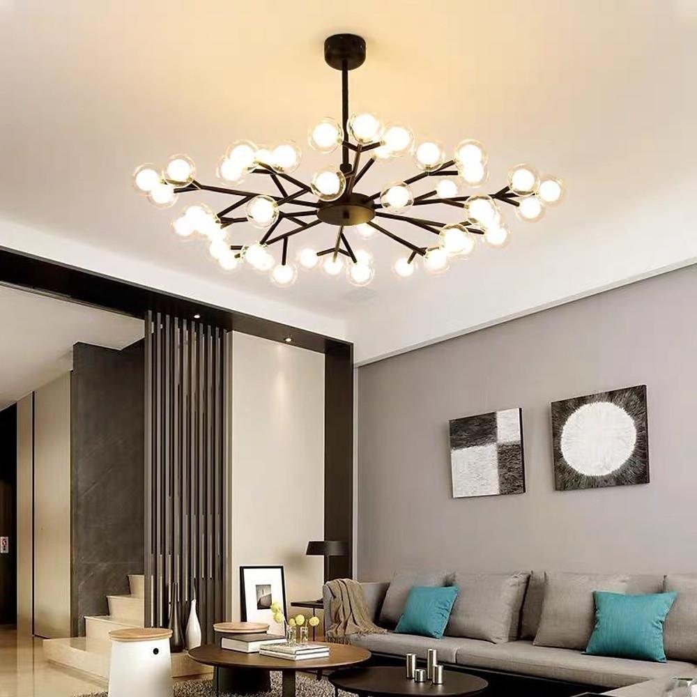 Modern 45-Light Glass Cluster Chandelier — Metal, Black or Gold, 39" Diameter, 3W LED