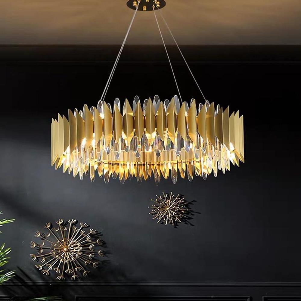 Round Crystal Chandelier — Stainless Steel, LED, 3000–5400K, 8- or 12-Light