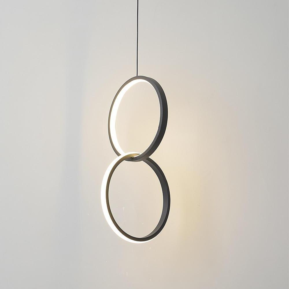 Interlocking Dual-Ring LED Pendant Light — Aluminum and Acrylic, Dimmable, Remote Control, 3000K–6000K, 59" Adjustable Cord