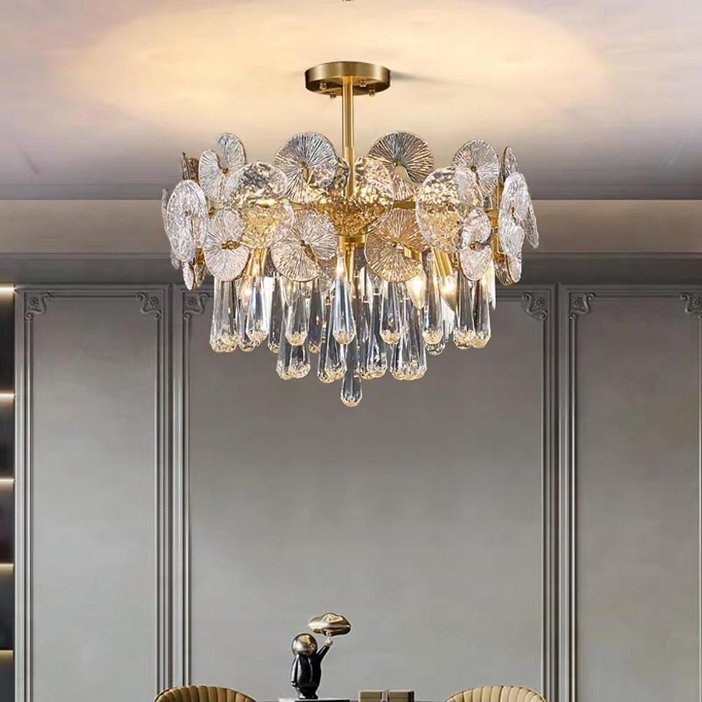 Crystal Candelabra Flush-Mount Chandelier — Metal, 10-Light, E12 LED, 3000–5400K