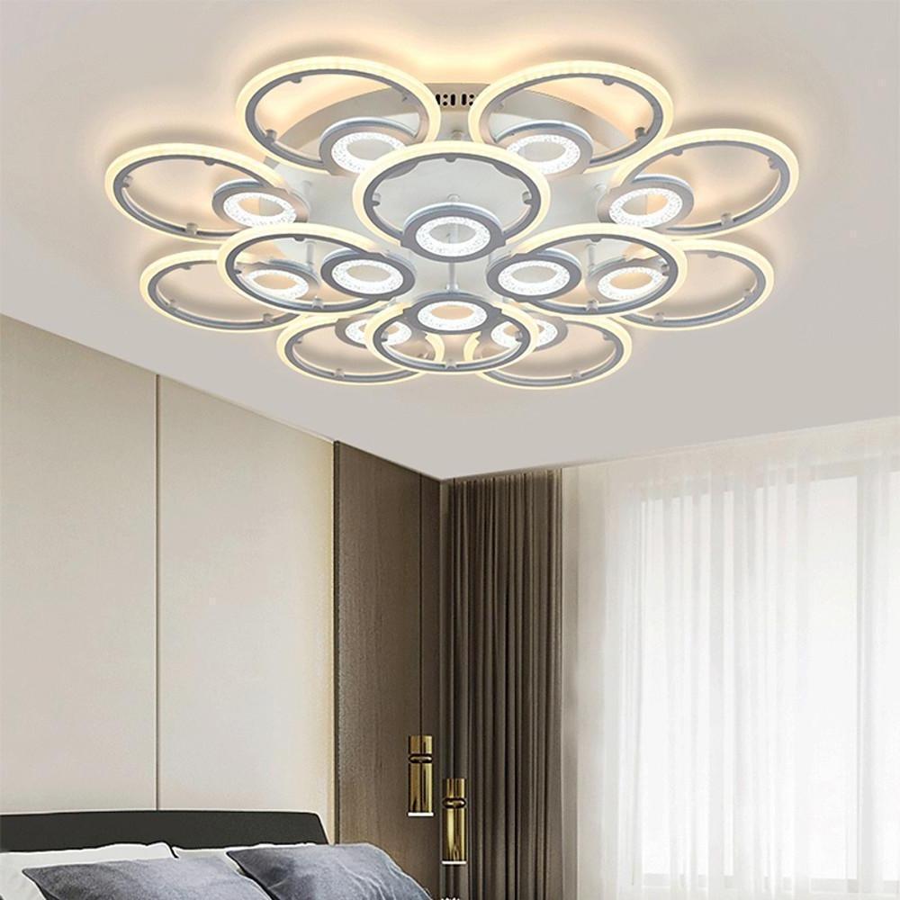 Geometric Metal Ring LED Flush-Mount Ceiling Light — Acrylic, 3-Step Dimming, Remote Control, 4-Light or 12-Light, 23"