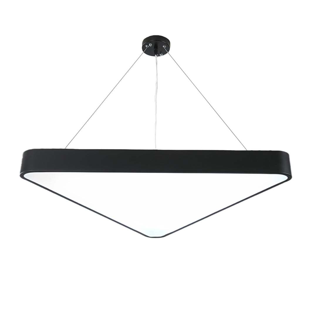Triangular Geometric LED Chandelier — Black Iron with White Acrylic, Adjustable 39.4" Chain, 5 Sizes