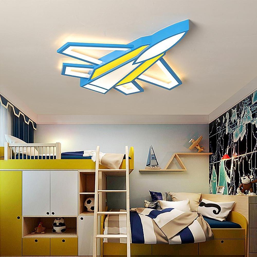 Cartoon Airplane LED Flush-Mount Ceiling Light — Metal & Acrylic, Tri-Color Dimming, Remote Control, Kids' Room
