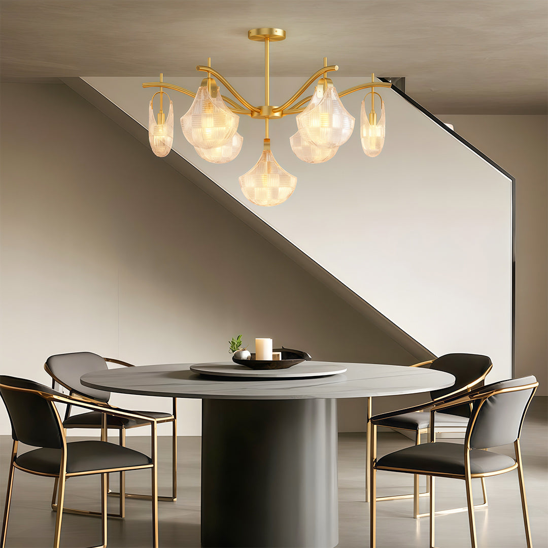 Shell Chandelier — Seashell Glass Shades, Full Copper Frame, G9, 3/7/9/16-Light, Copper / Chrome / Black