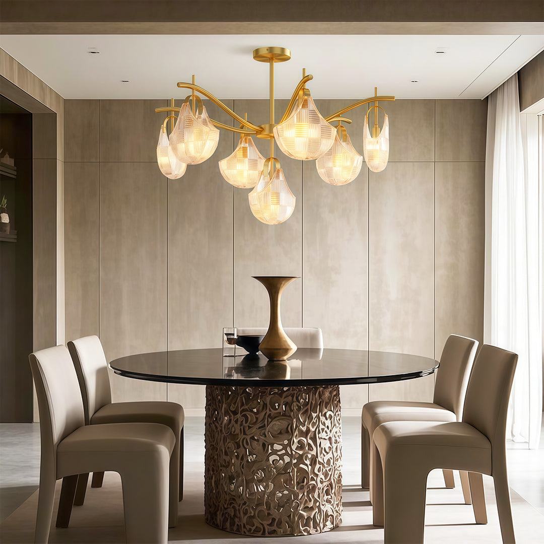 Shell Chandelier — Seashell Glass Shades, Full Copper Frame, G9, 3/7/9/16-Light, Copper / Chrome / Black