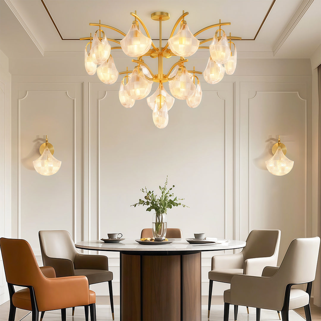 Shell Chandelier — Seashell Glass Shades, Full Copper Frame, G9, 3/7/9/16-Light, Copper / Chrome / Black