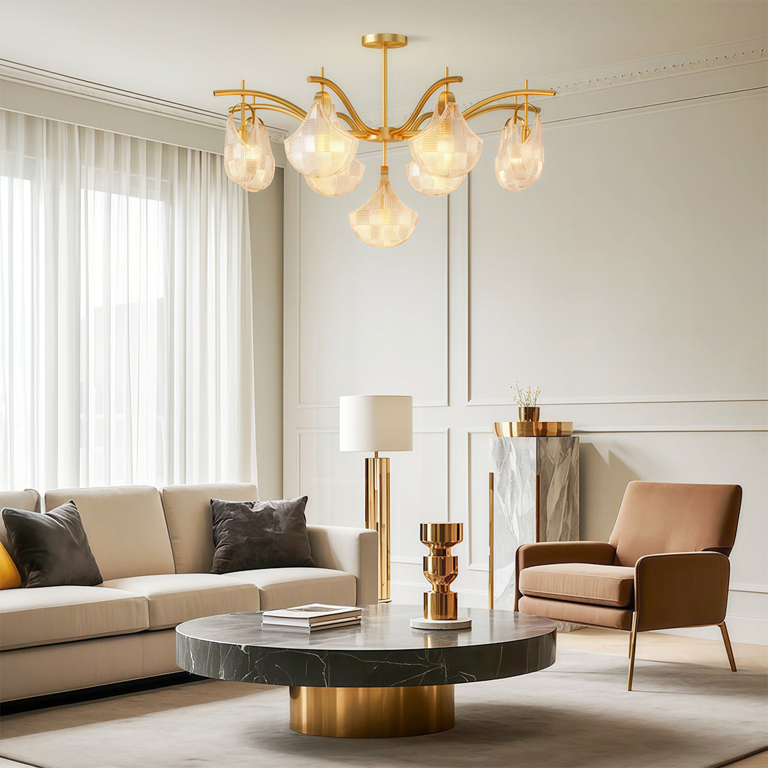 Shell Chandelier — Seashell Glass Shades, Full Copper Frame, G9, 3/7/9/16-Light, Copper / Chrome / Black