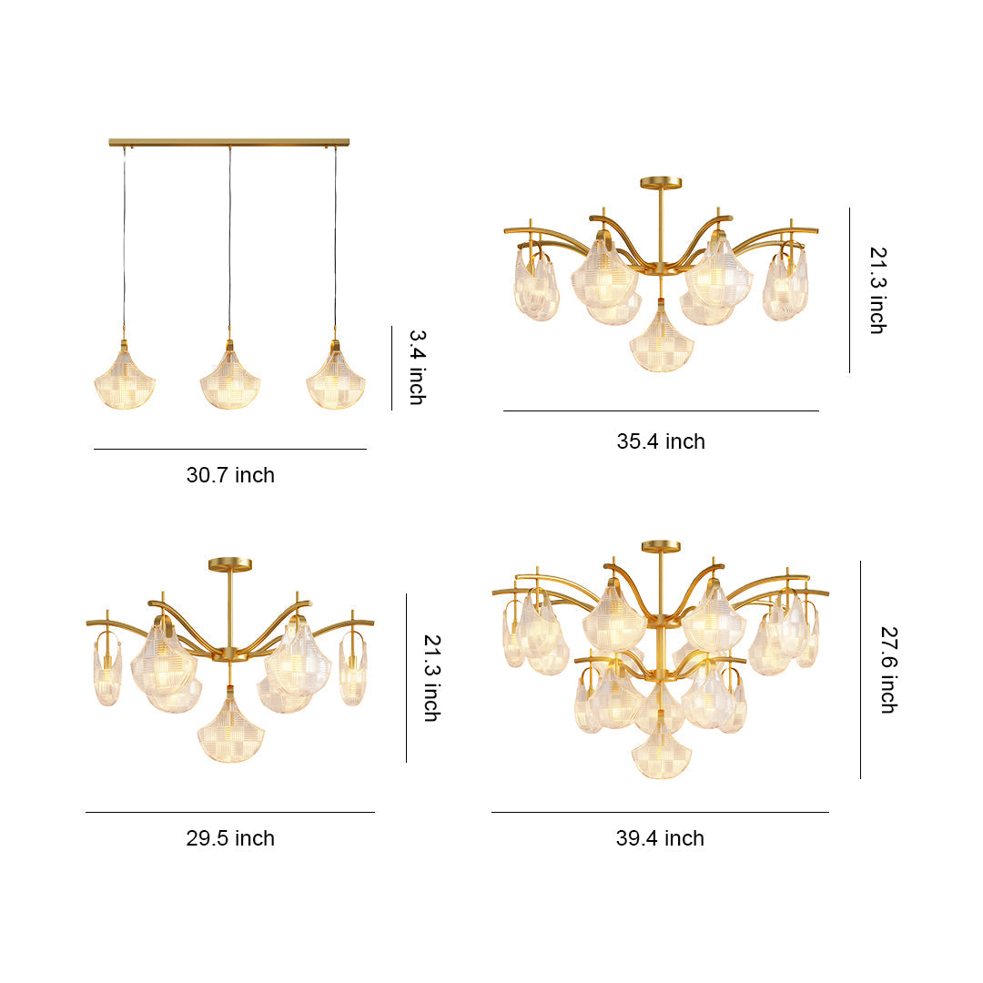 Shell Chandelier — Seashell Glass Shades, Full Copper Frame, G9, 3/7/9/16-Light, Copper / Chrome / Black