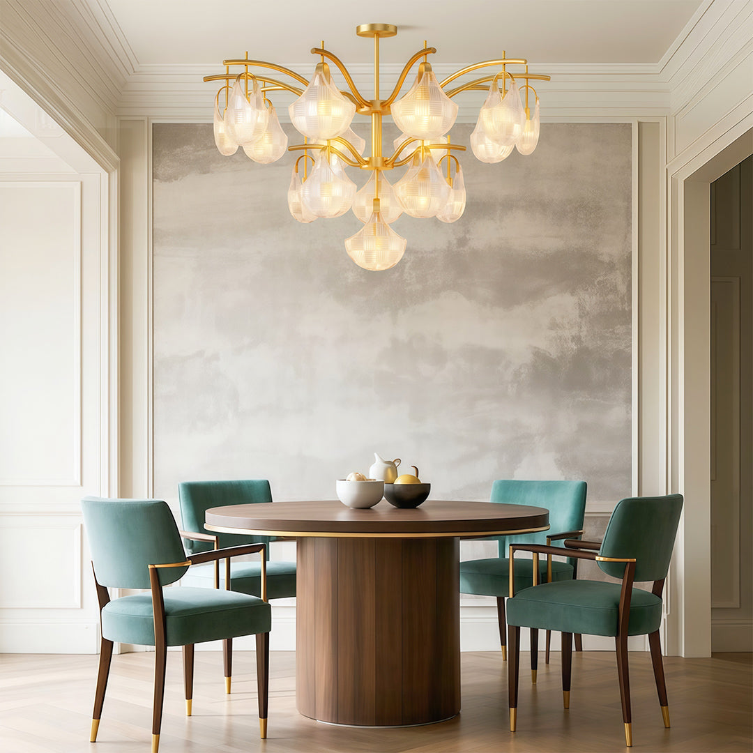 Shell Chandelier — Seashell Glass Shades, Full Copper Frame, G9, 3/7/9/16-Light, Copper / Chrome / Black