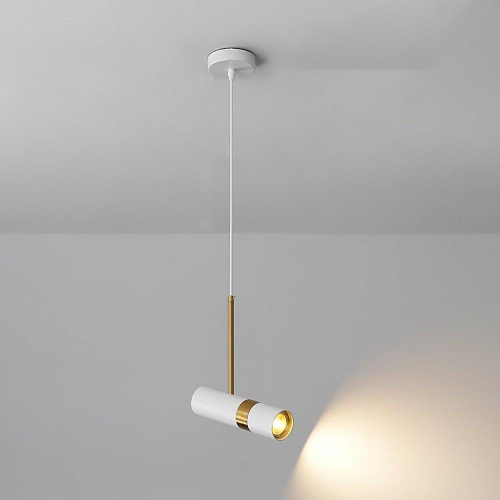 Norse-Inspired Cylindrical Mini Pendant — Black, White, or Gold Metal, 360° Rotating, 1-Light LED, 39" Adjustable Cord
