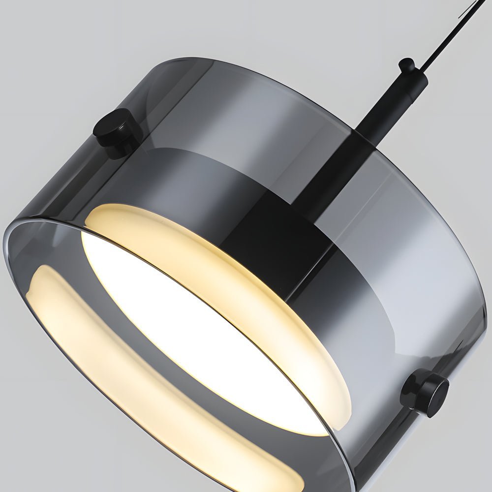 Smoke Gray Cylinder Glass Mini Pendant — Modern, 12W LED, 3-Step Dimming, 3000K/4500K/6000K, Hardwired