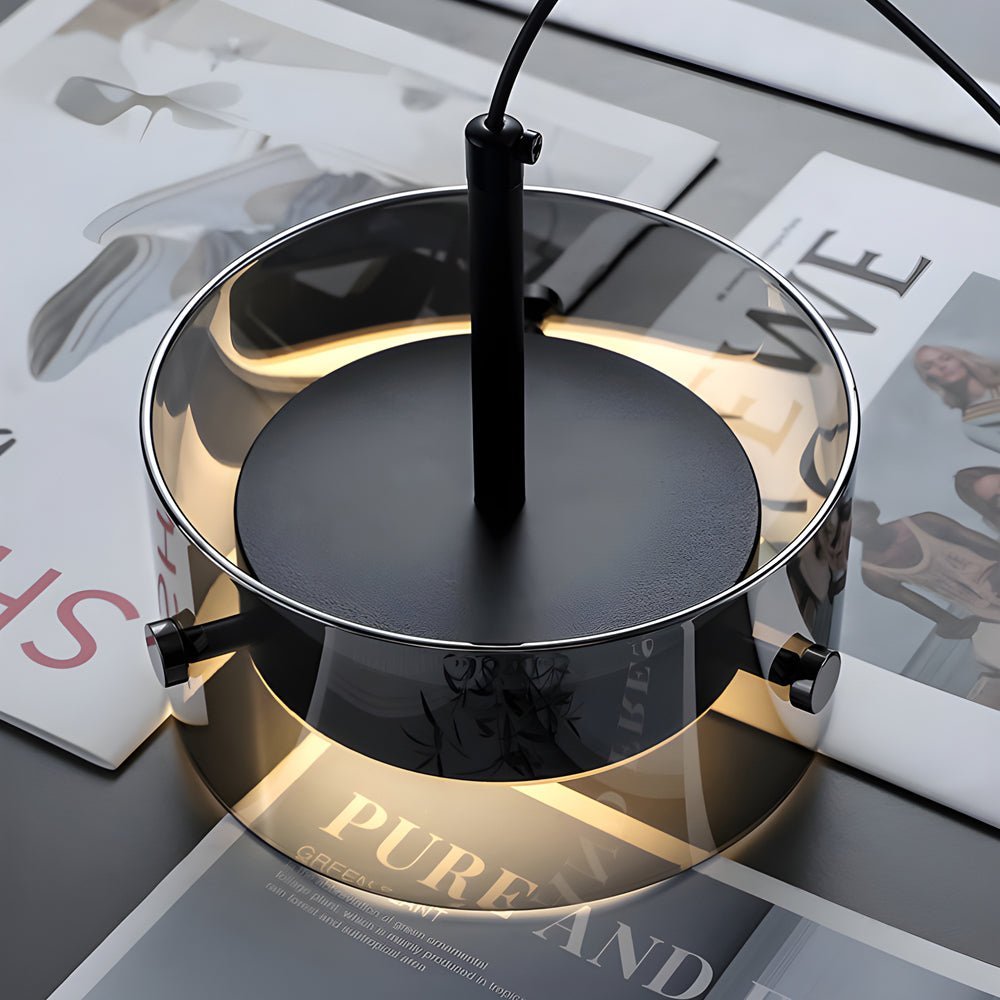 Smoke Gray Cylinder Glass Mini Pendant — Modern, 12W LED, 3-Step Dimming, 3000K/4500K/6000K, Hardwired