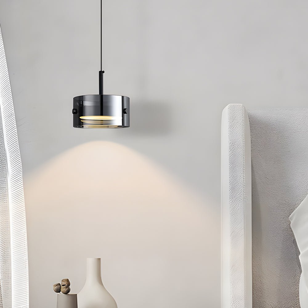 Smoke Gray Cylinder Glass Mini Pendant — Modern, 12W LED, 3-Step Dimming, 3000K/4500K/6000K, Hardwired