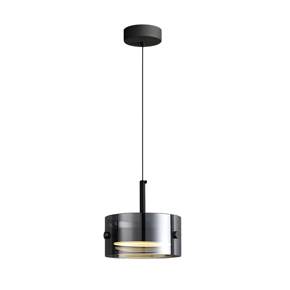 Smoke Gray Cylinder Glass Mini Pendant — Modern, 12W LED, 3-Step Dimming, 3000K/4500K/6000K, Hardwired