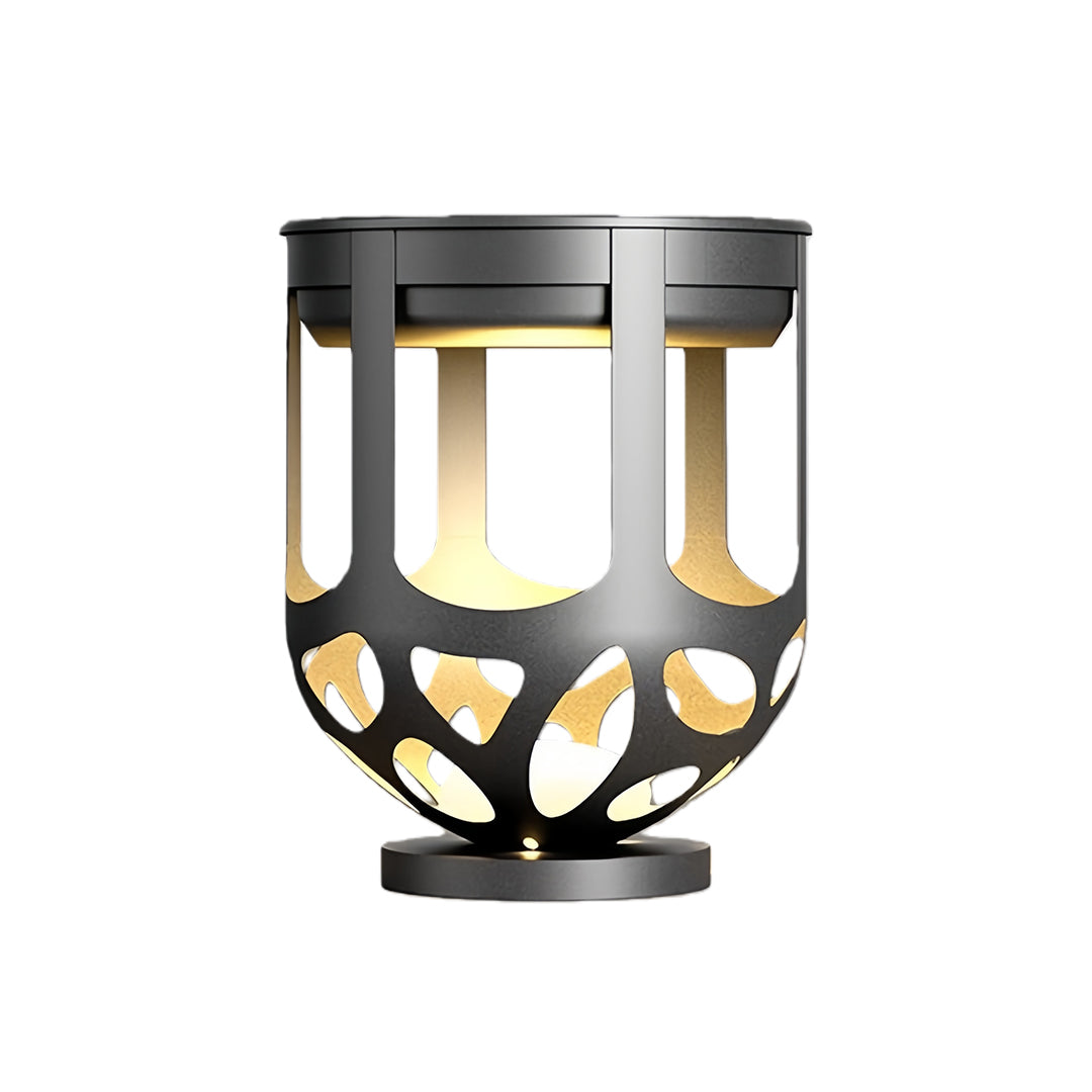 Lighted Outdoor Planter — Black Iron, White PE Shade, Warm LED, IP54, Solar / Hardwired, 19.7" or 37.4" Height