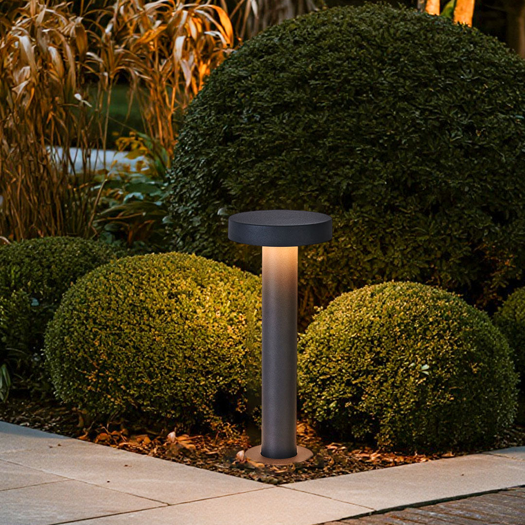 Modern Outdoor LED Bollard Path Light — Sand-Gray Aluminum, Transparent Glass, IP65, 3000K Warm, 320mm / 670mm / 770mm
