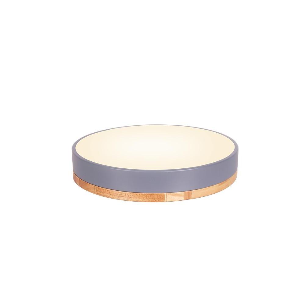 Circular Drum LED Flush-Mount Ceiling Light — Metal and Wood, 16", Three-Color Dimming, Remote Control