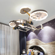 Airplane Kids Ceiling Fan with LED Light — Remote Control, Three-Color Dimming, 3-Speed, 35"
