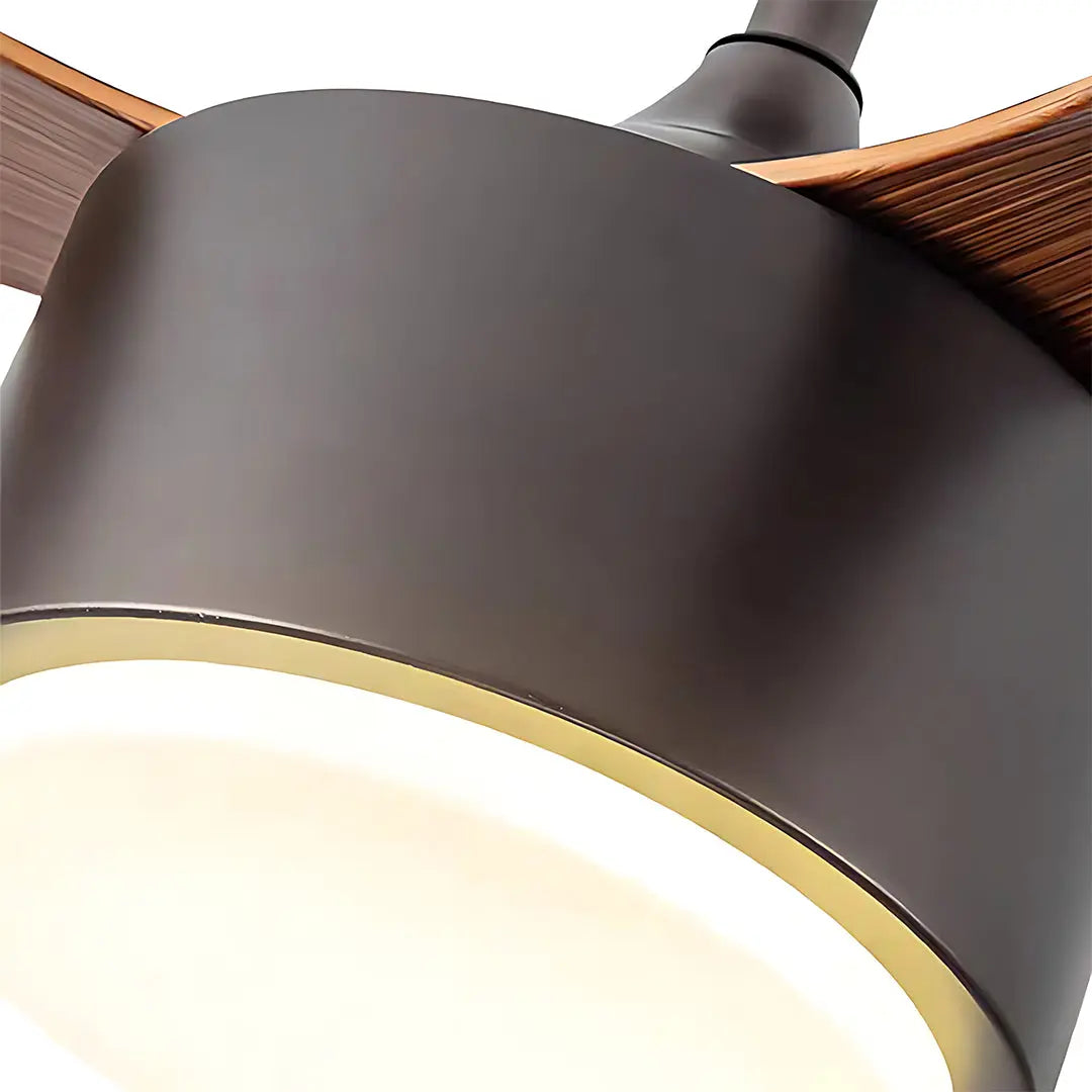LED Ceiling Fan with Light in Silver and Light Wood Grain Finish Luxe