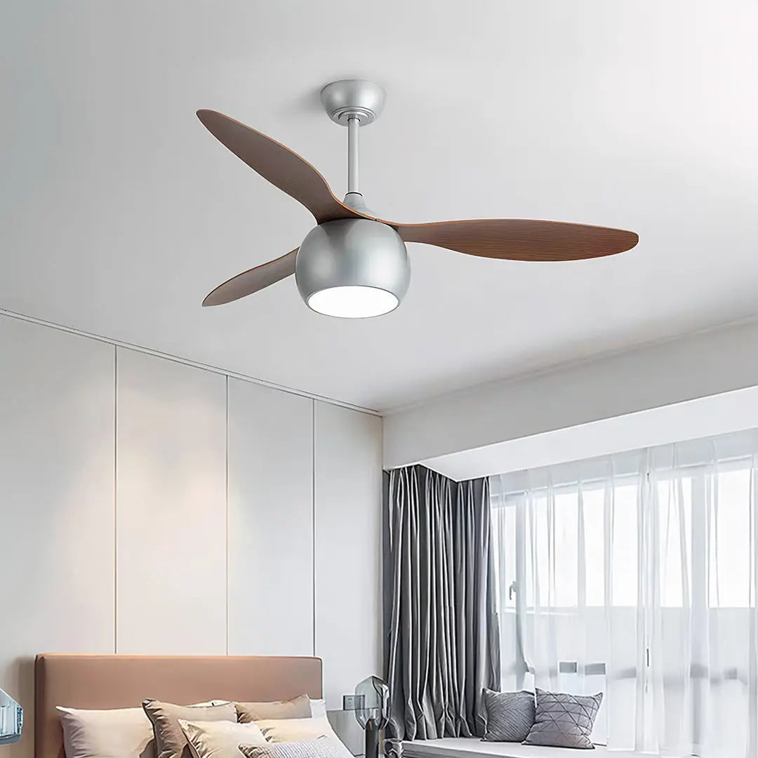 LED Ceiling Fan with Light in Silver and Light Wood Grain Finish Luxe