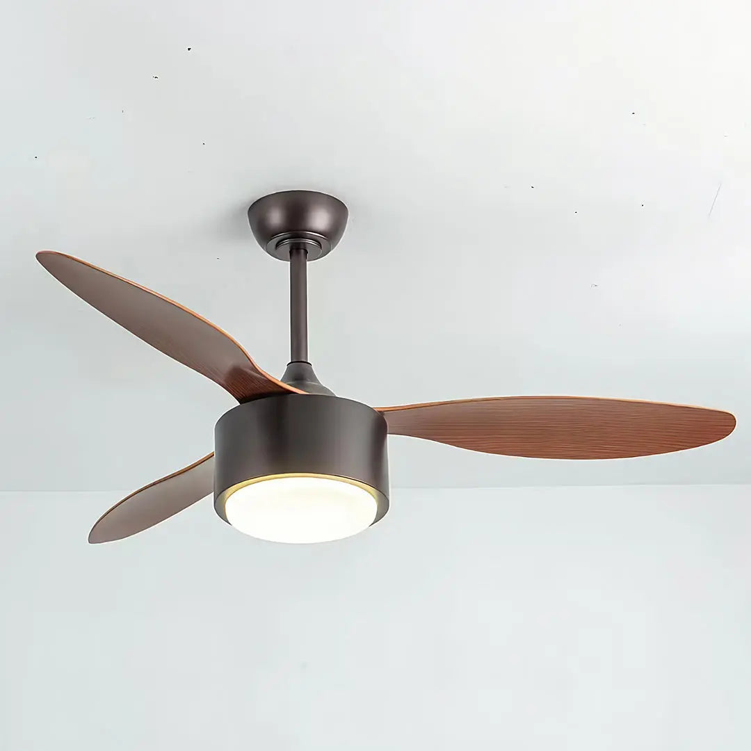 LED Ceiling Fan with Light in Silver and Light Wood Grain Finish Luxe