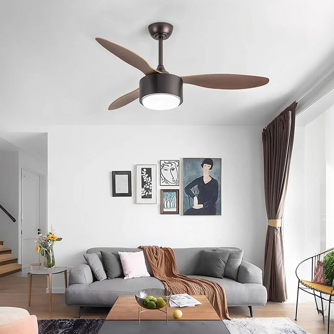 LED Ceiling Fan with Light in Silver and Light Wood Grain Finish Luxe