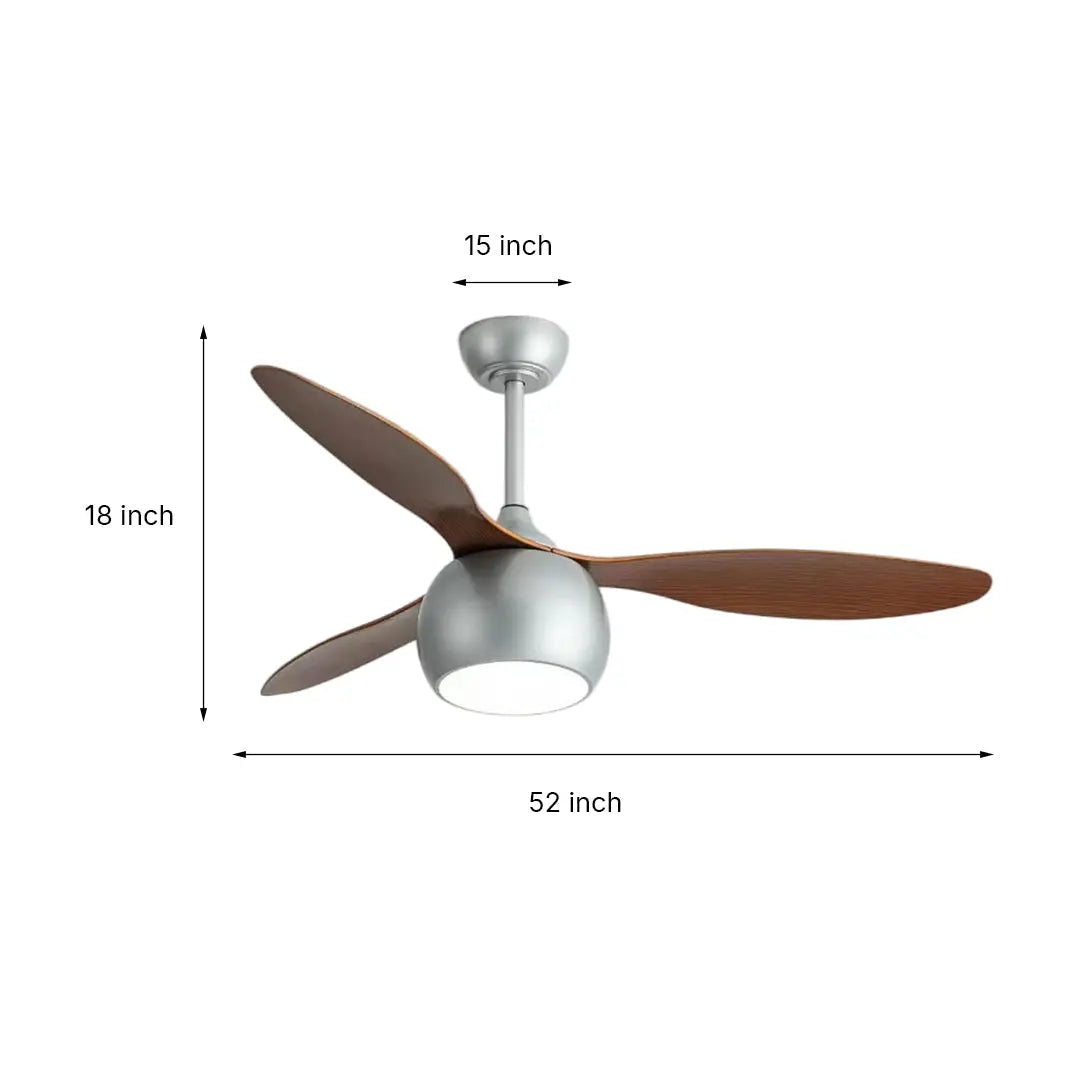LED Ceiling Fan with Light in Silver and Light Wood Grain Finish Luxe