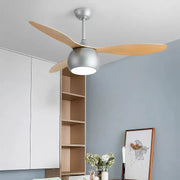LED Ceiling Fan with Light in Silver and Light Wood Grain Finish Luxe