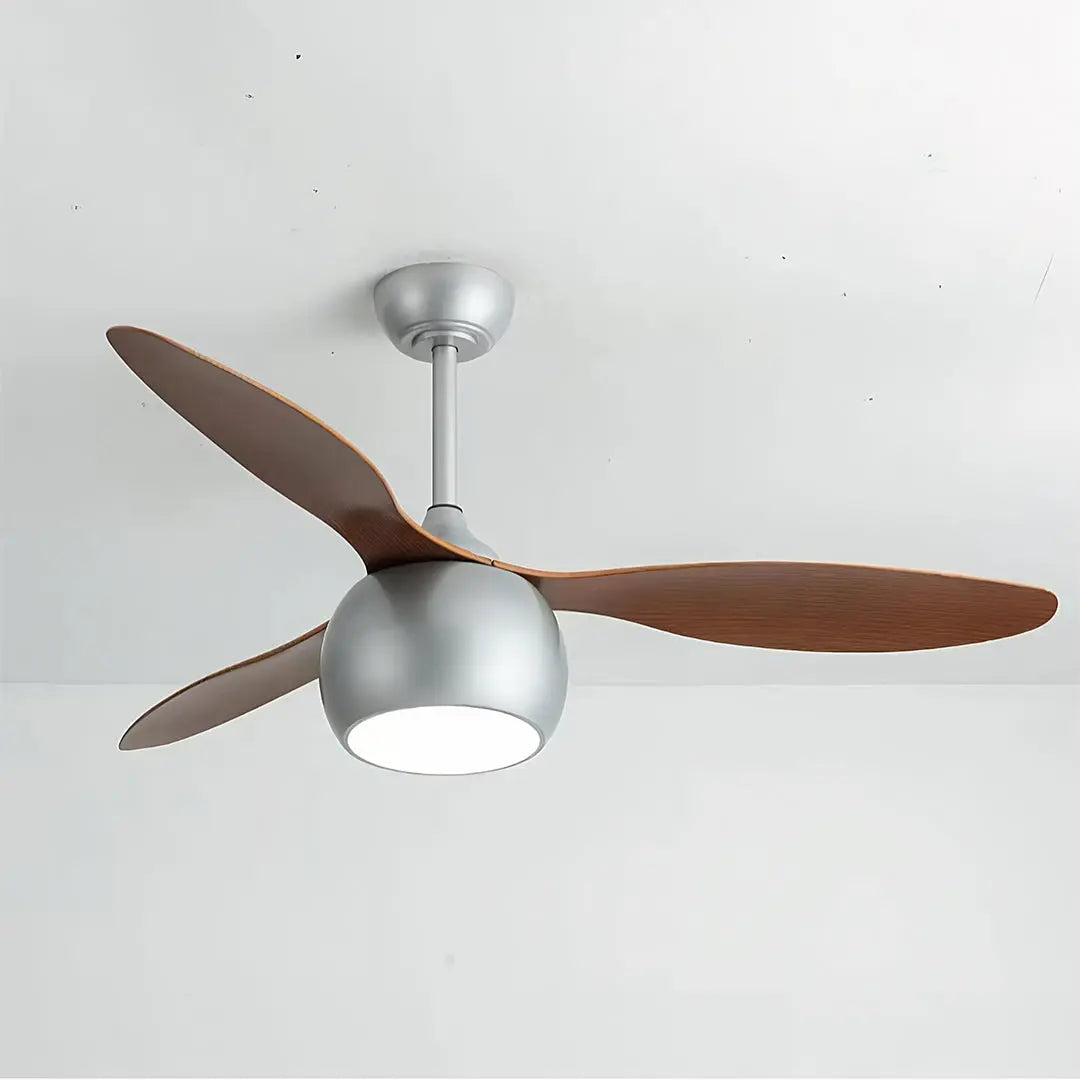 LED Ceiling Fan with Light in Silver and Light Wood Grain Finish Luxe