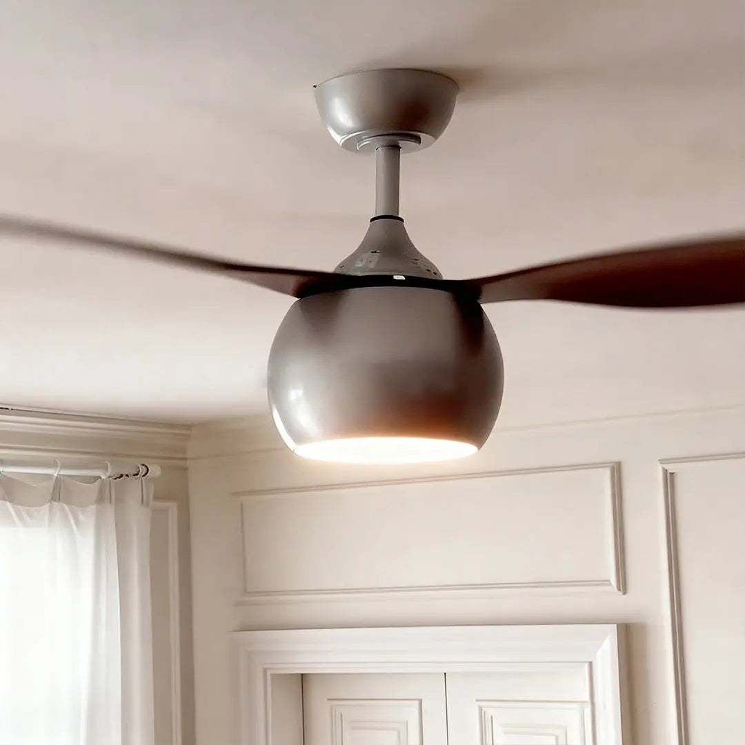 LED Ceiling Fan with Light in Silver and Light Wood Grain Finish Luxe