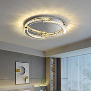 Round Crystal LED Flush Mount — Stainless Steel, Silver, 50W / 60W, Three-Color Dimming, CRI 95