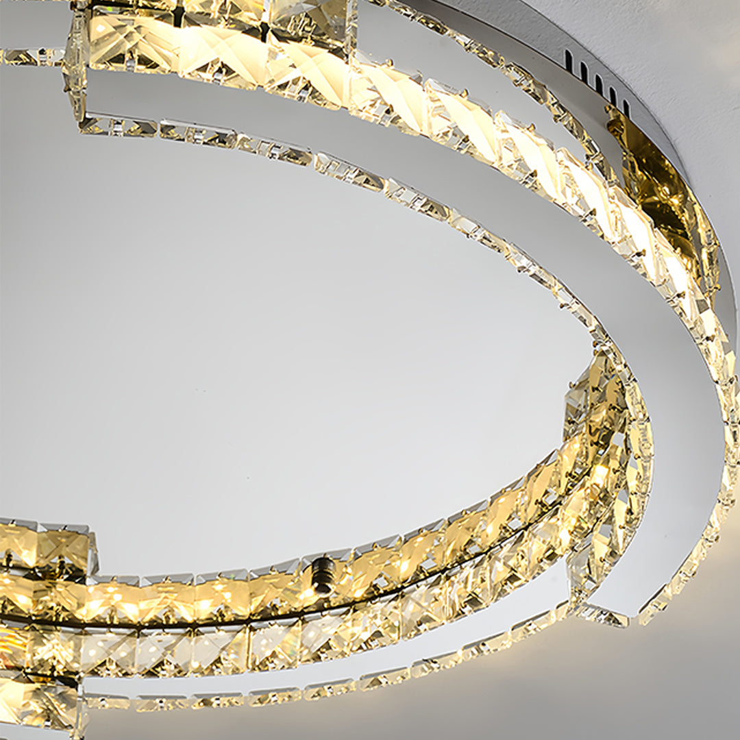 Round Crystal LED Flush Mount — Stainless Steel, Silver, 50W / 60W, Three-Color Dimming, CRI 95