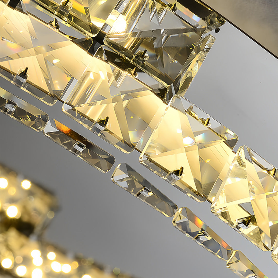 Round Crystal LED Flush Mount — Stainless Steel, Silver, 50W / 60W, Three-Color Dimming, CRI 95