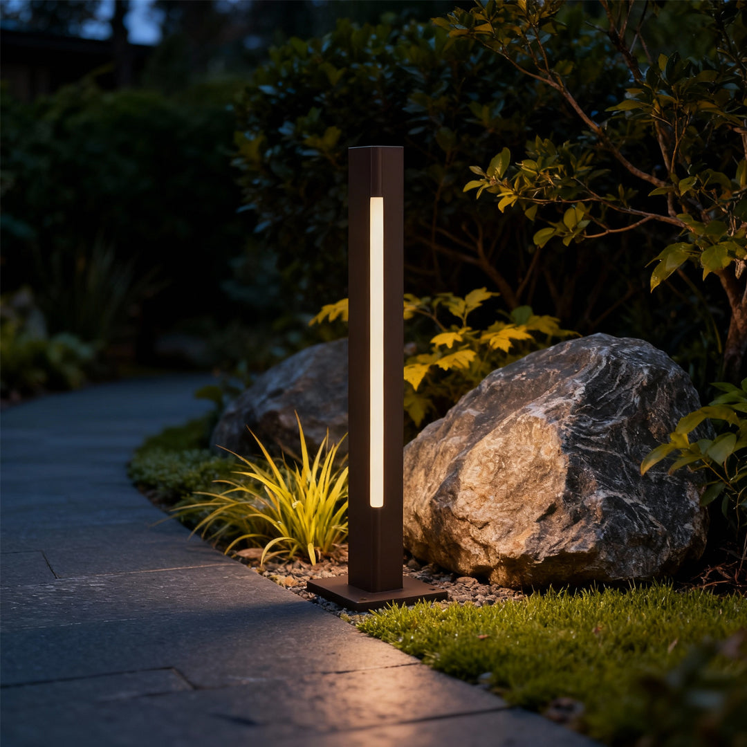 Outdoor LED Bollard Light — Aluminum, IP65, CRI 90, DC24V Hardwired, 5W–12W, 13.8"–35.4" Heights, Sand Coffee or Sand Gray
